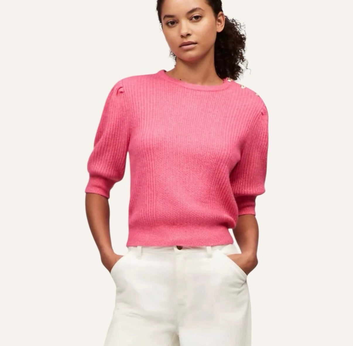 Blusa tommy hilfiger rosada mangas medianas