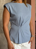 Blusa celeste detalle fruncido