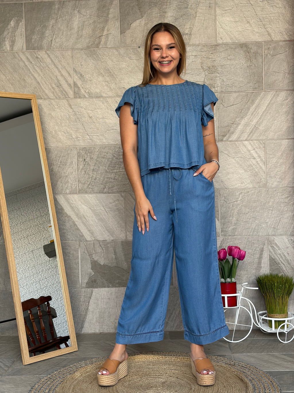 Blusa azul tencel