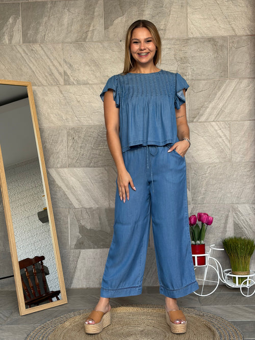 Blusa azul tencel