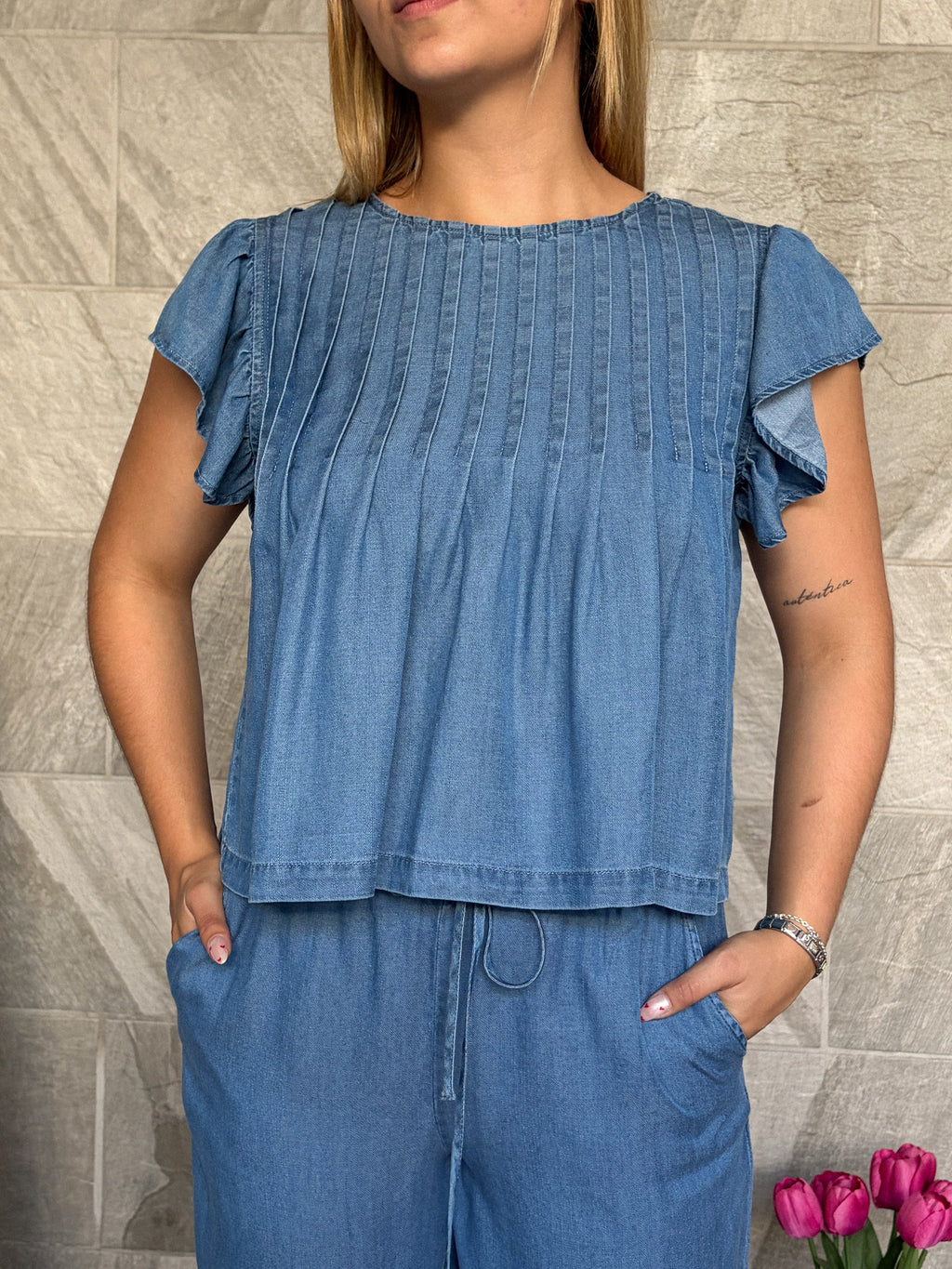 Blusa azul tencel