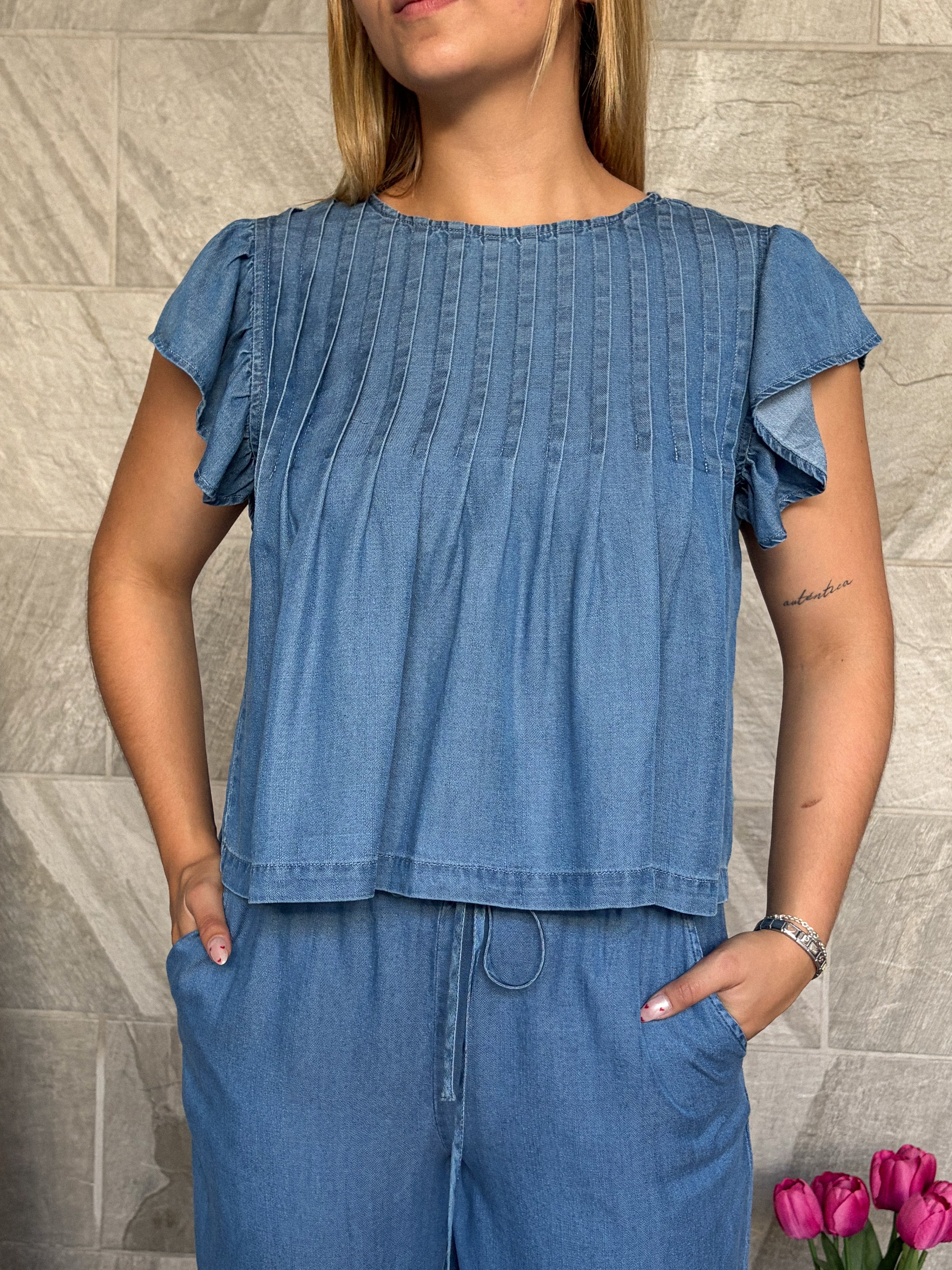 Blusa azul tencel