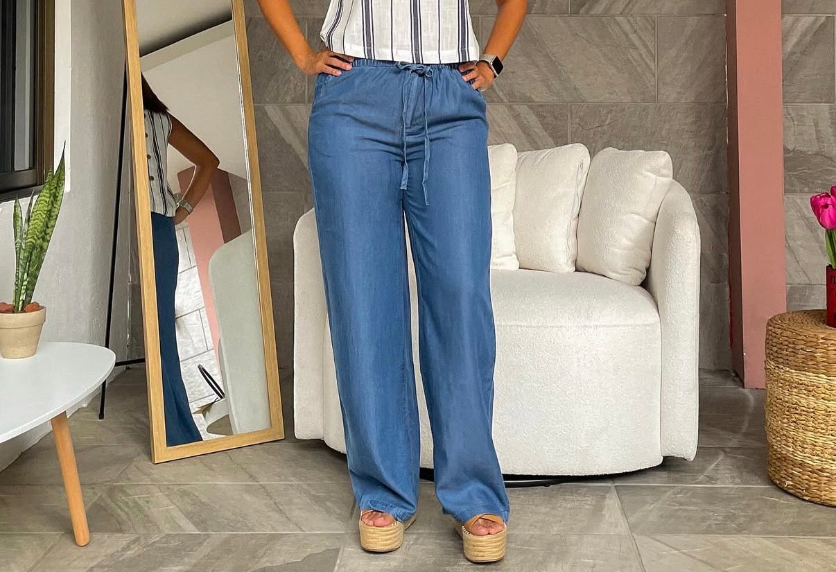 Pantalón tencel celeste